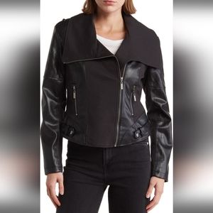 NWT Faux Leather Mix Quilt Drape black Jacket